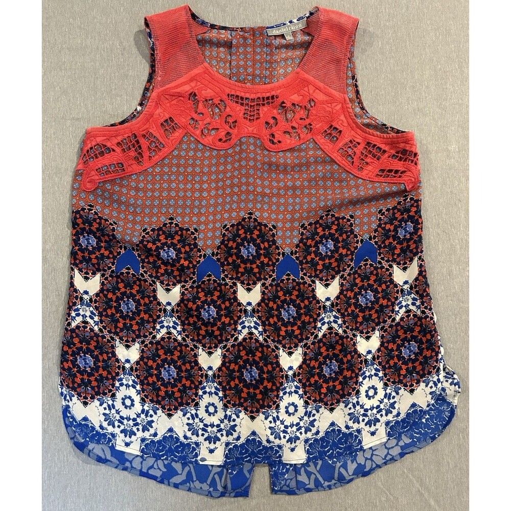 Daniel Rainn Top Large Blue Paisley Print Sleeveless Notch Neck Boho Casual